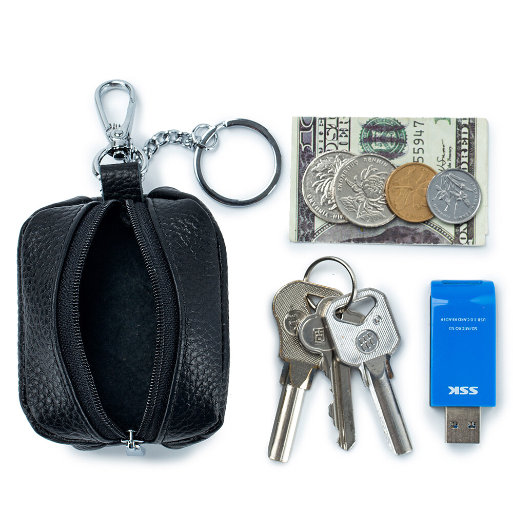 Genuine Leather Zipper Coin Purse Wallet Mini Keyring Change