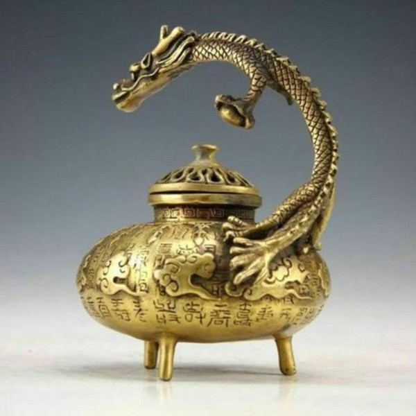 Chinese Vintage Handwork Bronze Carved Dragon Incense Burners for sale