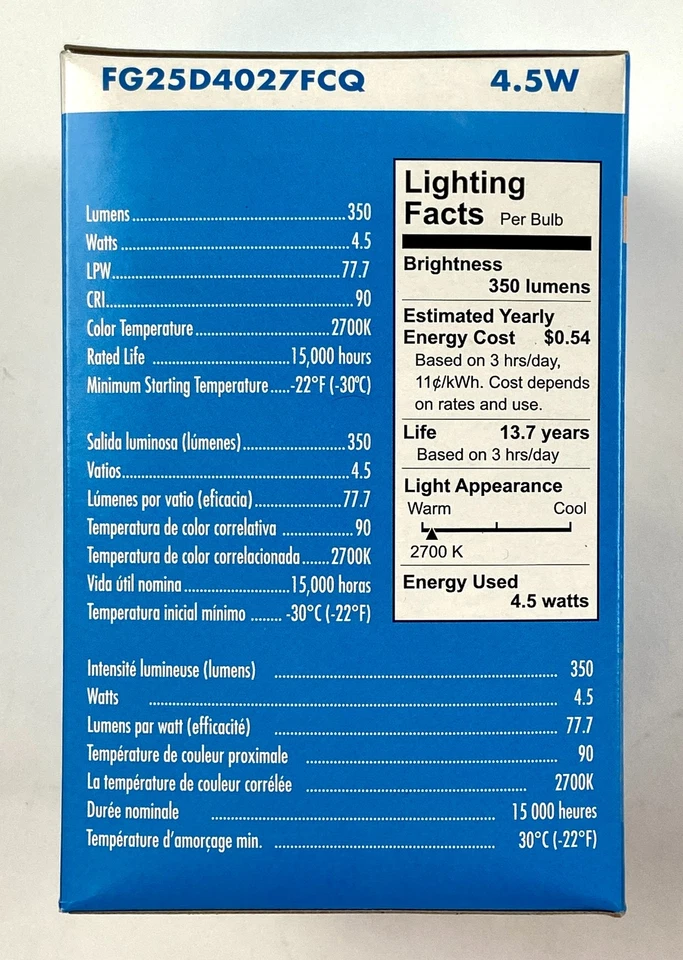 TCP LED Light Bulb Globe Filament Frosted 4.5W G25 120V FG25D4027FCQ Set of 4 - Image 3 of 4