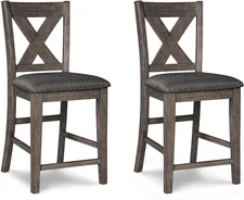 Caitbrook Rustic 24.63" Counter Height Upholstered Barstool, Set of 2, Gray