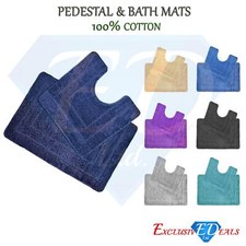 100% Cotton Bath Mat 2pc Set Anti-Slip Spray Rug & Pedestal Floor Mat Absorbent