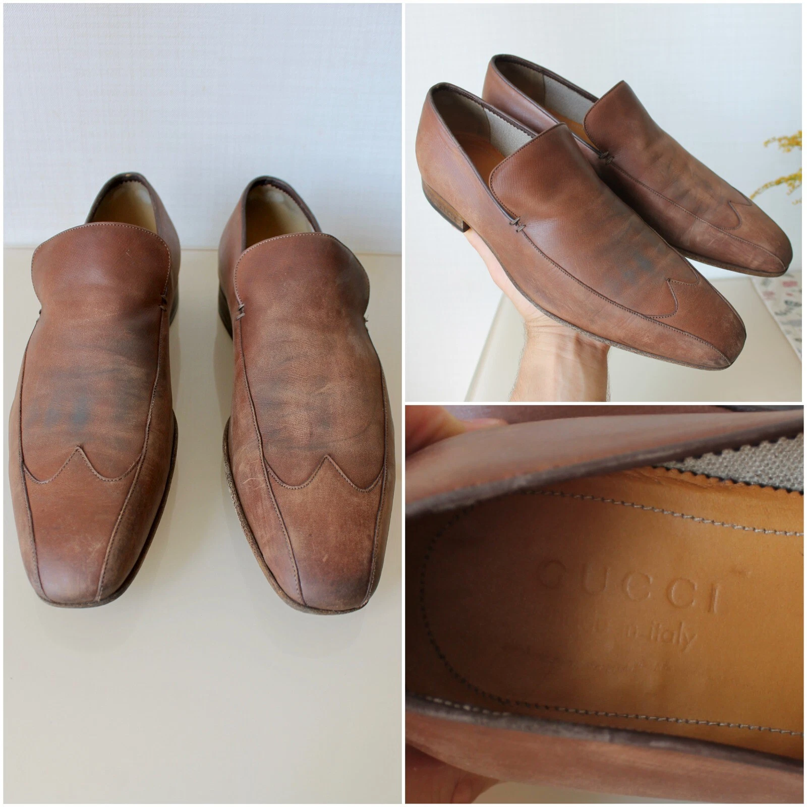Chaussures mocassins en cuir GUCCI authentiques pour hommes classiques 41,5 E 170327 fabriquées en Italie