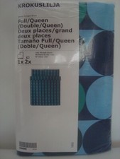 IKEA KROKUSLILJA Duvet Cover and 2 pillowcases Full Queen Navy Blue Green Dots
