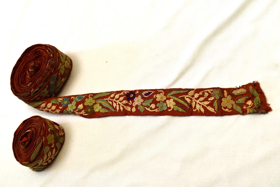 Antik Parsi Gara Sari Kor Border Spitze Hand Bestickt Blumen Gujarat Surat " 16 - Bild 3 von 4