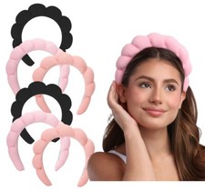 6-pack Spa Headbands for Women Ladies Puffy Makeup Headband 3 Colors Pink Black
