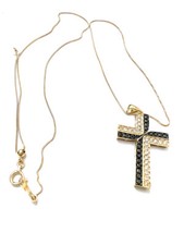 18k Gold  Black  White Diamond Necklace 17"L