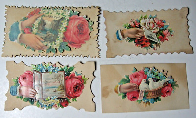 Four 1880's era Calling Cards with Embossed Die Cut Friendship Overlays (No. 9)