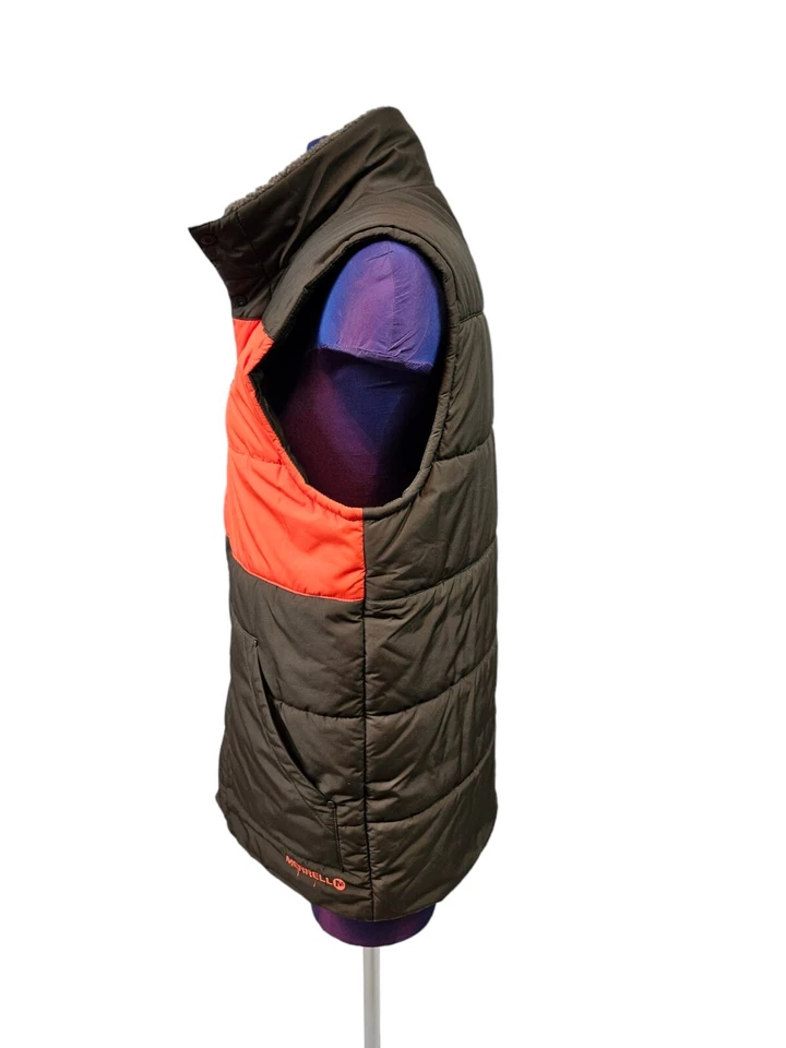 Merrell Ditmar Front Zip Blaze Orange & Brown Quilted Puffer Vest Size Small Men - Image 3 of 4