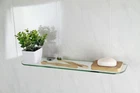 Bathroom Wall Mounted Clear Glass Shelf With Chrome Supports - Curved Edge