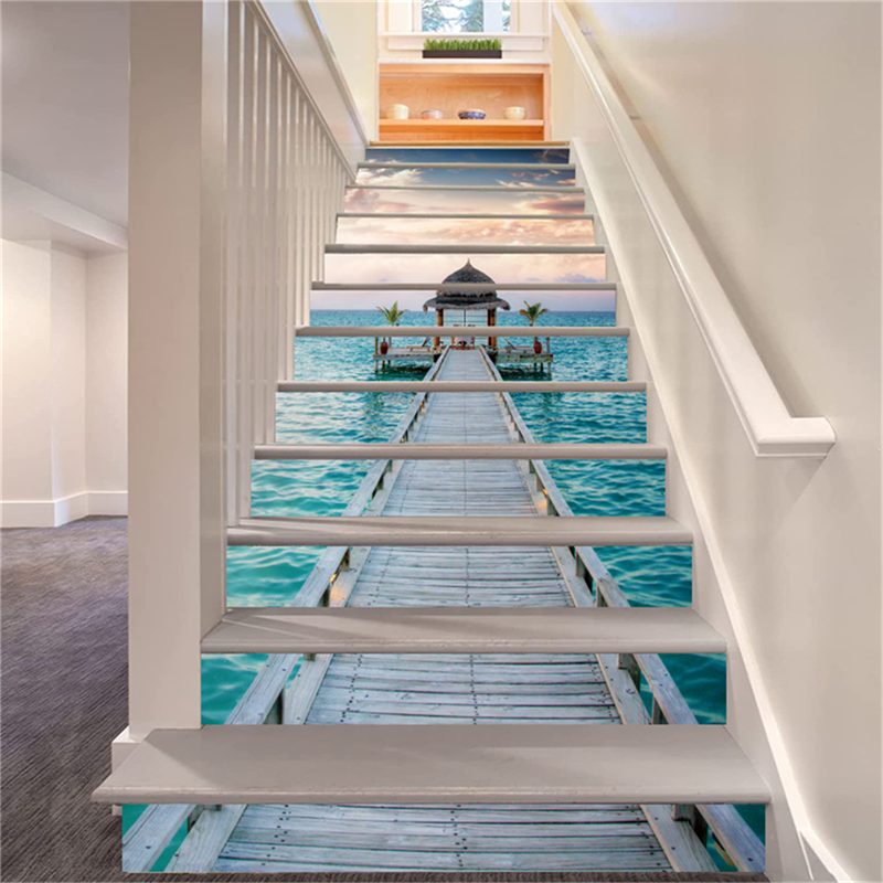 3D Wood Bridge Self-Adhesive Stair Riser Sticker for Home 39.37