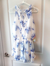 WOMEN'S, NEW MINI DRESS, WHITE W/BLUE, FLORAL, JUSTIFY, SIZE S