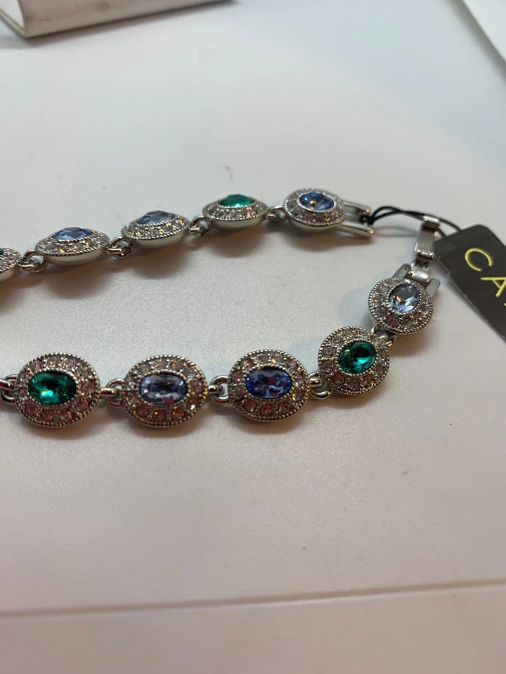 PULSERA DE ESLABONES OVALADOS CRISTAL MULTICOLOR TONO PLATA CAROLEE $75 S104 Foto 3 de 4