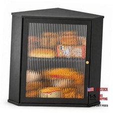 Large Black Wooden Corner Bread Box for Kitchen Countertop
