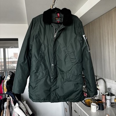 Alpha Industries N-1 Deck Jacket Mens Large Green Sherpa Lined Back Logo Bomber