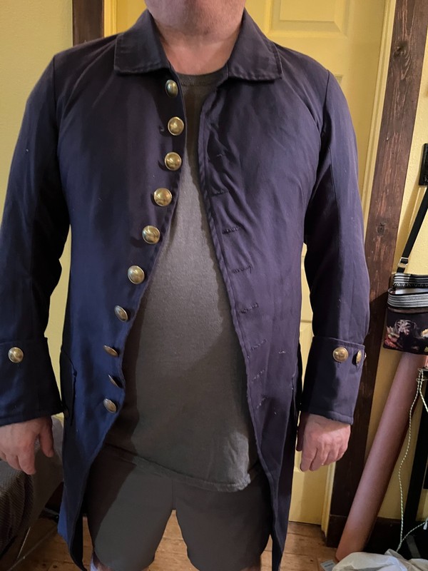 Revolutionary war, F & I, colonial, reenactment frock coat 44R Blue Cotton