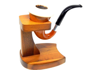 KAYWOODIE 1930's REAL GOURD & MEERSCHAUM CALABASH ESTATE PIPE WITH STAND