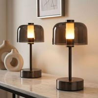 Tischlampe Tischleuchte Pilzlampe Akku Touchdimmer Schwarz CCT LED H 25 Cm 2X