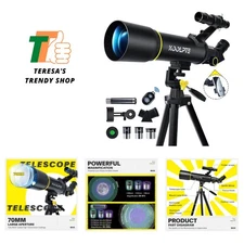 Beginner-Friendly 70mm Telescope with 20x-200x Magnification & Adjustable Tripod