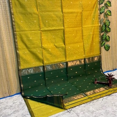 Soft Cotton Silk Maheshwari Saree Handloom Traditional Elegant Sari with Blouse