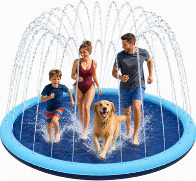 Non-Slip Splash Pad Swimming Pool, 59'' Extra Large Mat, Blue Thicken Sprinkler P