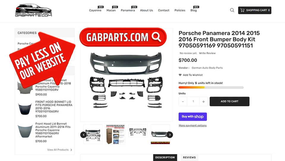 Kit de carrocería de parachoques delantero Porsche Panamera 2014 2015 2016 97050591169 97050591151 Foto 3 de 4