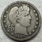 1907 Barber Silver Quarter - 90% Silver US Coin - INV#8616