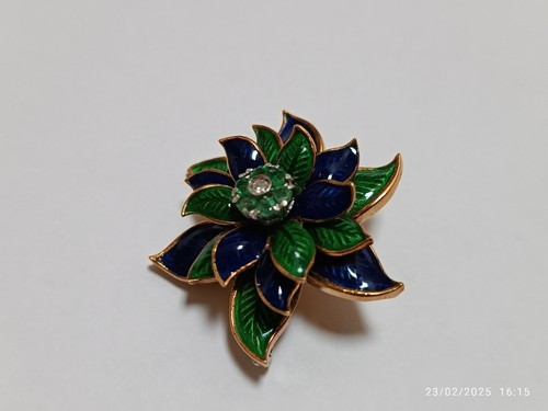 Brosche Blume - 18 Karat Gelbgold, Diamant (natürlich) - Smaragd.Vintage - Bild 9 von 16