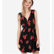 Express Black with Red Floral Mini Dress Size medium