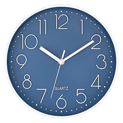  10 Inch Wall Clock Silent Non-Ticking Battery Operated 10 Inch Quartz Cerulean
