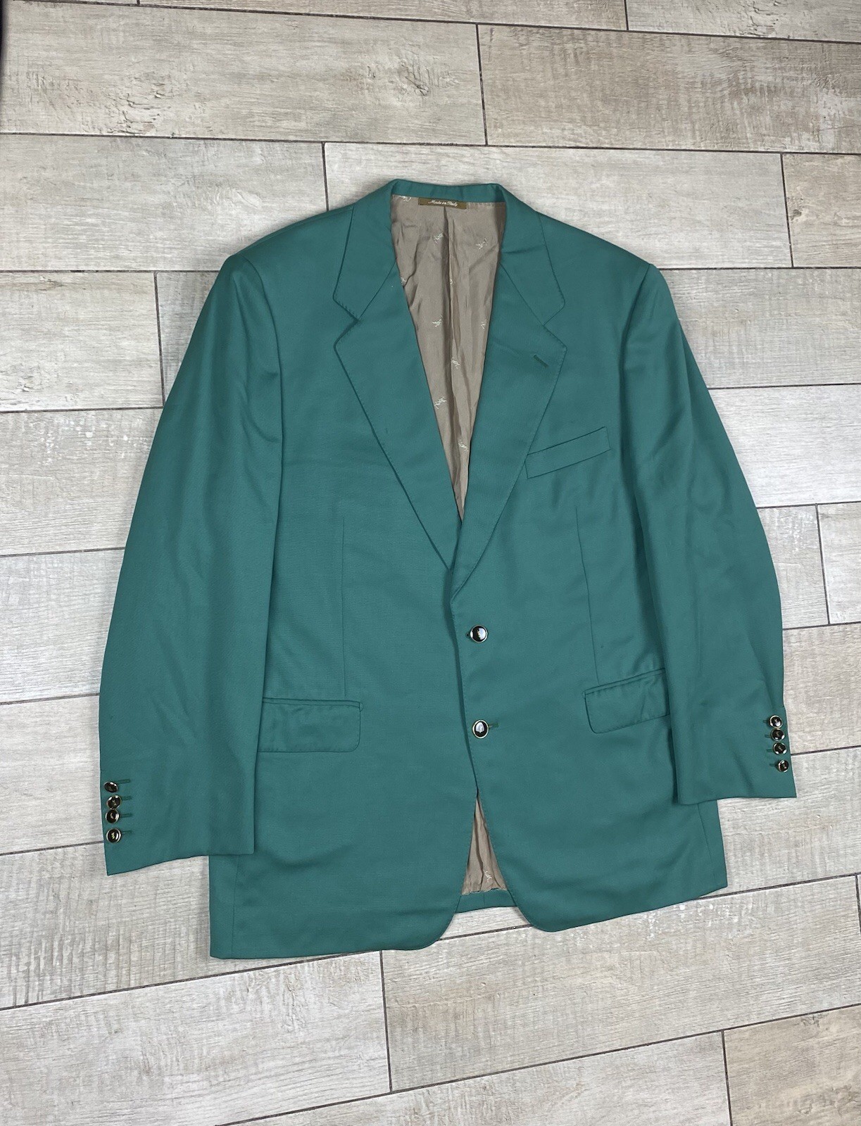 Giacca blazer YSL Yves Saint Laurent lana uomo taglia 54R verde bottone oro