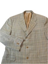 Canali Blazer Men  s 44 Tan Beige Windowpane Plaid Wool