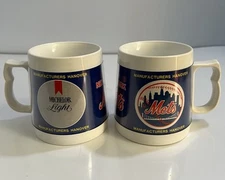 2 Vintage New York Mets MLB Michelob Light Beer Thermo Serv Plastic Mug Cup USA