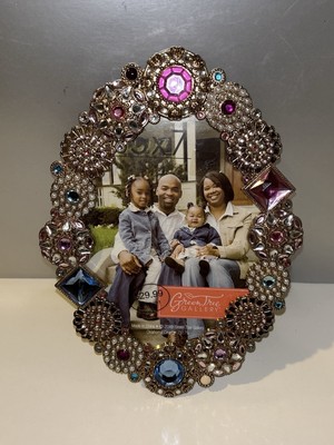 5x7 Photo Metal Picture Frame Jeweled Rhinestone Enamel Green Tree Gallery