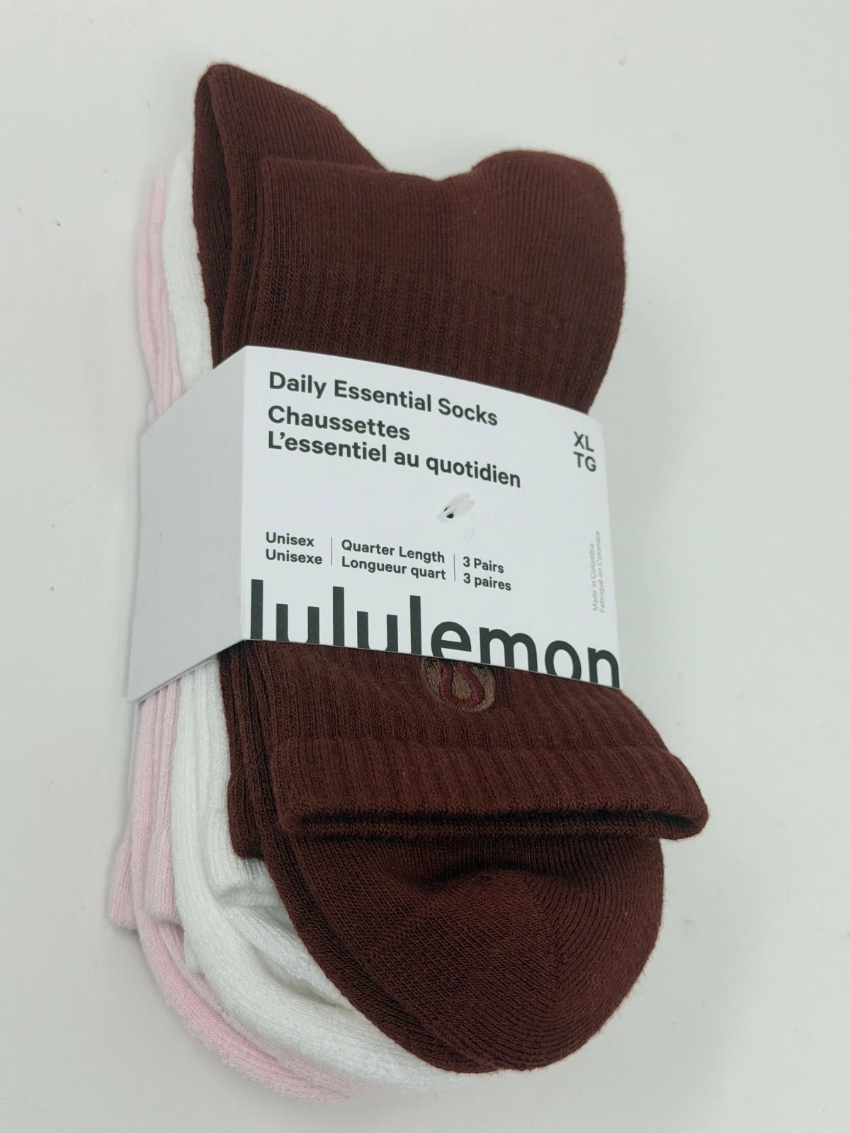 Lululemon Daily Essential Quarter High Socks Size XL Mens Shoe 11-14 3 pairs