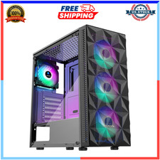 ATX Gaming PC Case Mid Tower Pre-Install 4 RGB Fans Tempered Glass USB 3.0