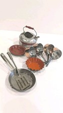 Vintage Lot Of Dollhouse Metal Copper Pots Pans Kettle Etc 9 Pcs 