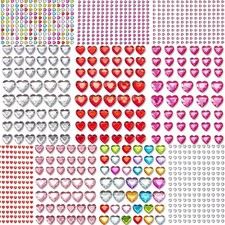 Heart Stickers Gem Stickers, 1190PCS Pink Self-Adhesive Red Colour Clear