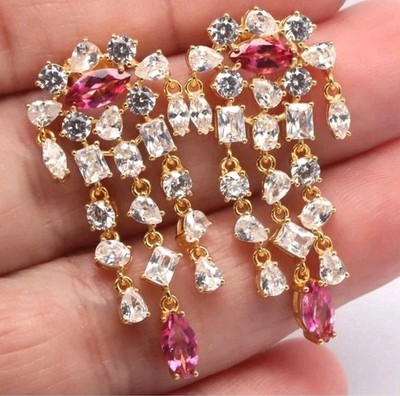 925Sterling Silber Ohrhänger Echte Edelsteine Pink Mystik  Topas 750gelbgold Ver