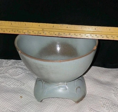 Francoma Vintage Frankoma Pottery Pedestal Bowl F36 – Blue Gray Glaze MCM