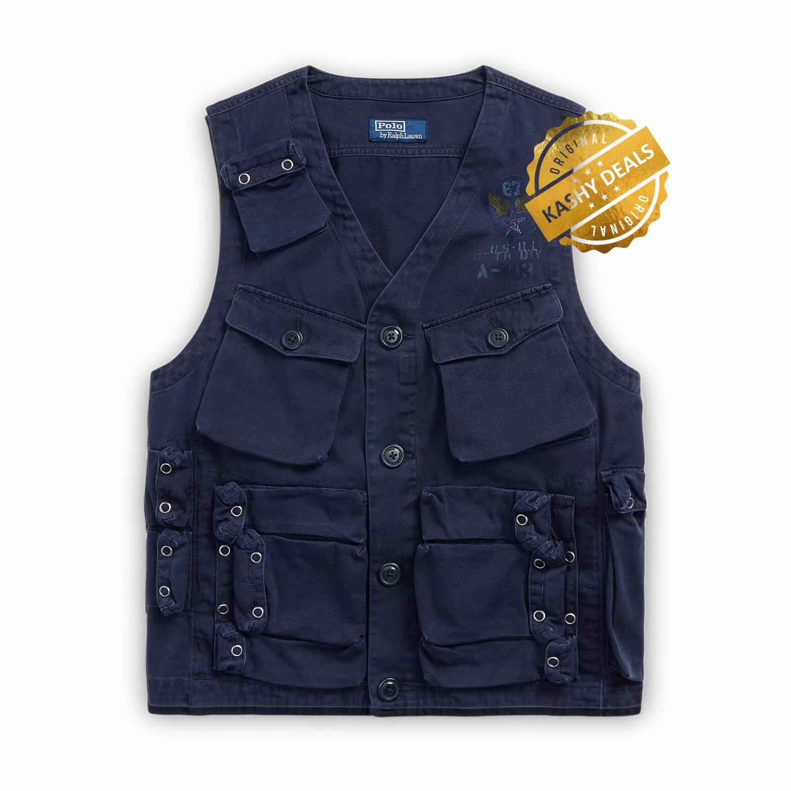 Polo Ralph Lauren Twill Graphic Utility Field Gilet Vest V-Neck - Ink (Navy)