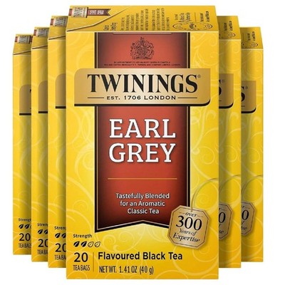 Twinings Earl Grey Black Tea Individually Wrapped Bags, 20Count (Pack of 6) 8/26