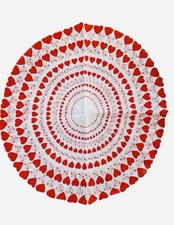 Vintage Red  White Heart  Flowers Valentine Handkerchief Hanky Round