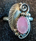 Vintage Navajo Pink Mother Of Pearl Sterling Silver Leaf & Wire Ring Size 6