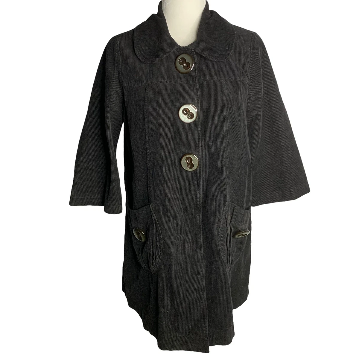Vintage Y2K Jolt Corduroy Swing Coat M Black Snaps 3 4 Sleeve Pockets Lined eBay