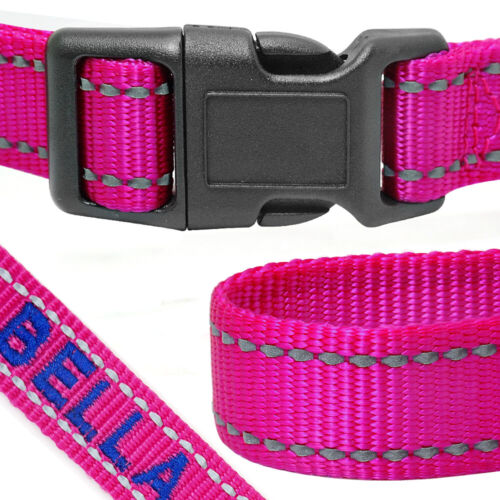 Personalised Embroidered Dog Collar Reflective Nylon Pet Necklace Adjustable S-L - Picture 7 of 17