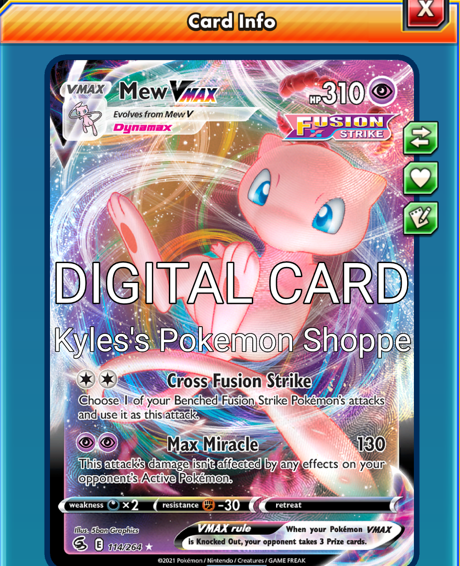 Mew VMAX V MAX Pokemon TCG Online PTCGO 114/264 IN GAME CARD SENT FAST NOT  REAL | eBay
