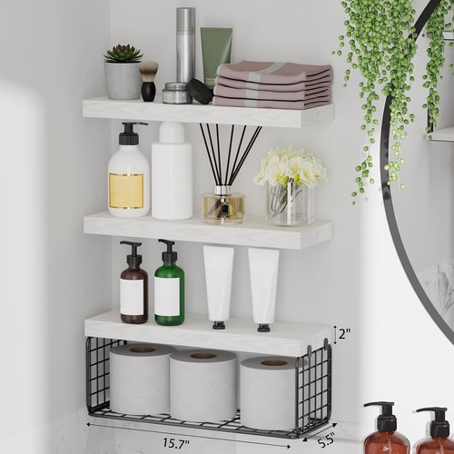 Fixwal Bathroom Floating Shelves Over Toilet-3+1 Tier 15.7" Wall Mounted Shelves - Picture 3 of 7