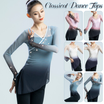 Womens Dance Top Belly Dance Ballet Dance Long Sleeves Shirt Costume Dancer Wear