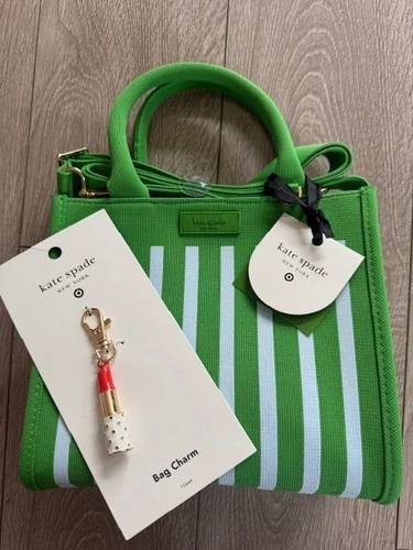 Kate Spade NY x Target Green Blue Stripe Knit Crossbody Bag & Lipstick Charm