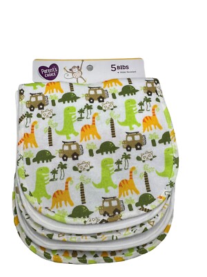 Parent s Choice 5 Colorful Boy s Bibs Water Resistant, Dinosaurs, Turtles NEW!